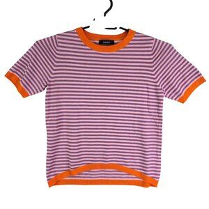 Womens Dokotoo Multicolor Striped Shirt Short Sleeve Crew Neck Viscose Blend S